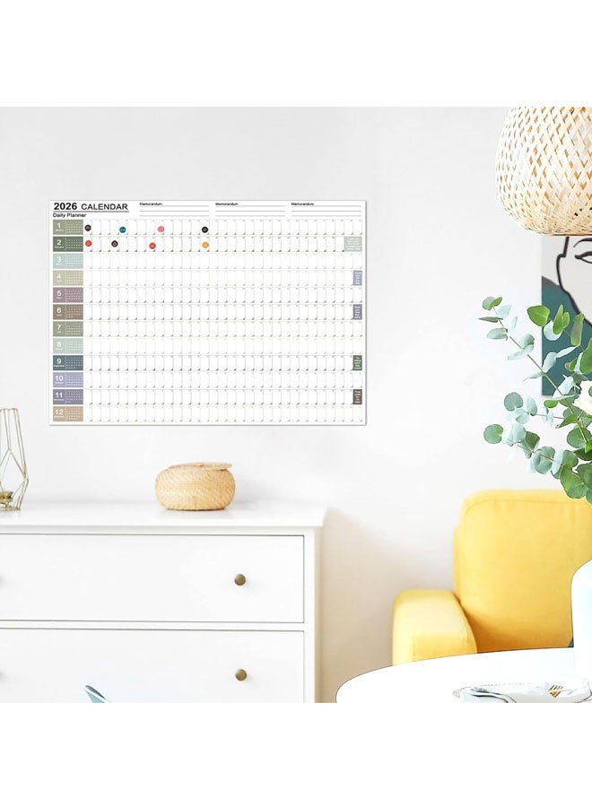 مخطط سنوي لعام 2026، تقويم كامل السنة، صفحة واحدة، تقويم حائط سنوي كبير، ملصق ورقي سميك مع ملصقات للمكتب أو الدراسة أو المنزل - Image 5